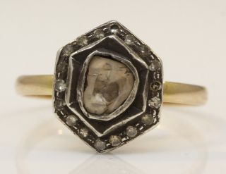 Lovely Antique Sterling Silver/14k Yellow Gold Ring With 0.  75 Ctw Diamonds I50