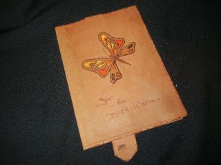 Vintage Leather Butterfly Book Cover " Book Worm " 1950 - 60 Era