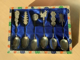 Antique Vintage Set Of 6 Hong Kong Chinese Silver Demitasse Spoons