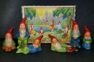 Vintage Gnomes Elves Ceramic Made In Japan Set Of 6