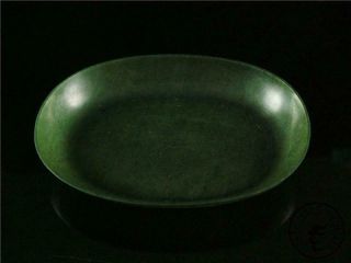 Fine Old Chinese Spinach Green Jade Carved Brush Washer Plate Statue 3