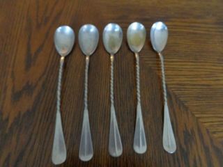 Set 5 Vintage Iced Tea Spoons Twisted Handle Silver Plate 7 1/2 "