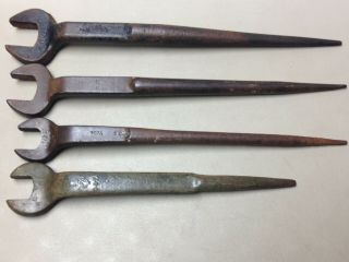 4 Large Vintage Construction Spud Wrenches 1 American Bridge 1 1/2 " & 1 1/8 "