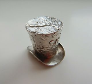 Antique Victorian Novelty Solid Silver Snuff Box Top Hat
