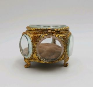 Antique Vintage Victorian Jewelry Casket Ring Trinket Box Gold Gilt And Glass