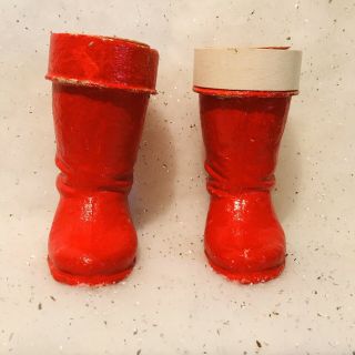 Vintage Christmas Large Red Paper Mache Santa Boots - 2 X 7.  75” Tall