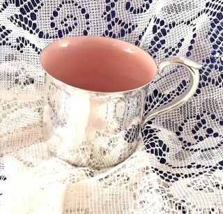 Reed & Barton 865 Silverplate Baby Girl Cup Lined Pink Enamel
