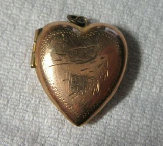 Vintage Heart Shaped Locket 9ct Gold - Bird Design - Approx 4g - B&f