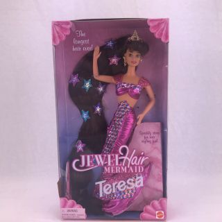 Jewel Hair Mermaid Teresa Brunette Hispanic Barbie Doll Nrfb 1995 Mattel