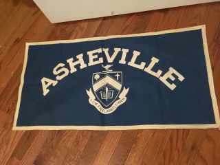 Vintage Asheville North Carolina Banner - Blue Felt,  White Trim - Motto Shield - 18x35 "