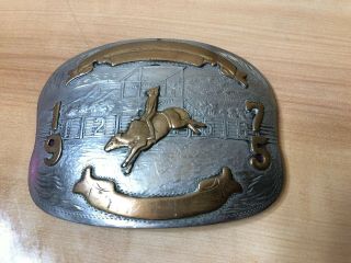 Vintage Cowboy Comstock German Silver Rodeo Belt Buckle - Bull Riding 1975