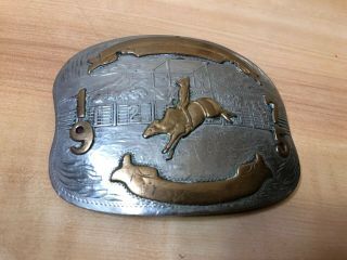 Vintage Cowboy Comstock German Silver Rodeo Belt Buckle - Bull Riding 1975 2