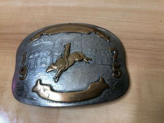 Vintage Cowboy Comstock German Silver Rodeo Belt Buckle - Bull Riding 1975 3