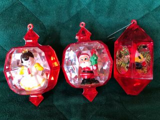 3 Vintage Jewel Brite Christmas Tree Ornaments - Angel,  Santa,  Elf - All Red