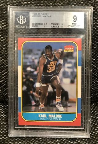 Karl Malone 1986 - 87 Fleer Rookie Rc 68 Bgs 9 Utah Jazz Hof