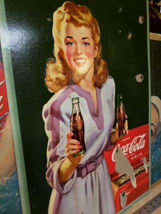 Vintage WWII 1943 Coca Cola Cardboard Sign Antique Soda Fountain Diner 2