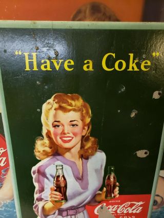 Vintage WWII 1943 Coca Cola Cardboard Sign Antique Soda Fountain Diner 3