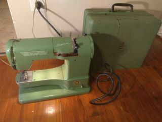 Vintage Green Elna Supermatic Sewing Machine Carrying Case,  Knee Bar & Powercord