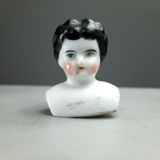 Antique 1.  5 " Small Porcelain German Doll Head Painted Bust Glazed Vintage Tiny