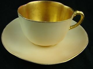 19thc Antique Royal Worcester Stunning Yellow & Gold Cup And Saucer 1892