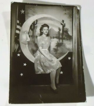 Vintage Studio Photo Paper Moon With Girl - Stars And Stripes