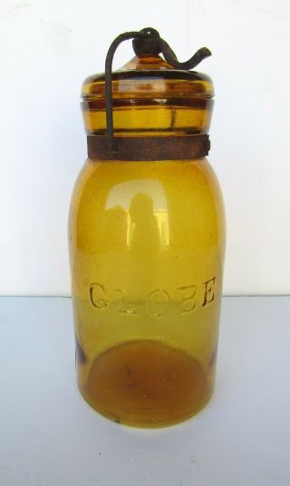Antique Yellow Amber Globe Fruit Canning Jar Patent Date 1873