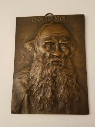 Rare Antique 1907 Tolstoy Bronze Bas - Relief Plaque Medal John Flanagan Sign Date