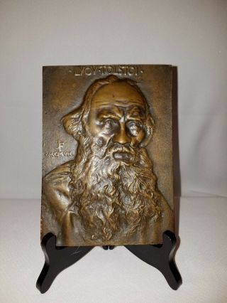 RARE Antique 1907 Tolstoy Bronze Bas - Relief Plaque Medal John Flanagan SIGN DATE 2