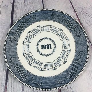 Vintage Royal China Currier Ives Style Blue & White 1981 Calendar Plate - 10 "