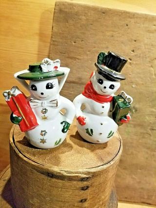 Vintage Antique Set Christmas Salt And Pepper Shakers Snowman Japan