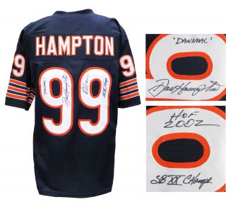 Dan Hampton Chicago Bears Signed Navy Football Jersey W/3 Inscriptions - Schwartz
