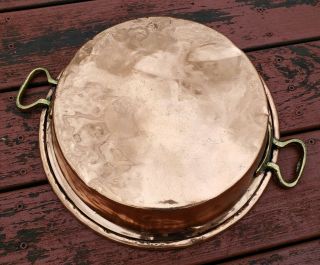 Vintage Tinned Copper Pot Pan W/ Brass Handles 13 "