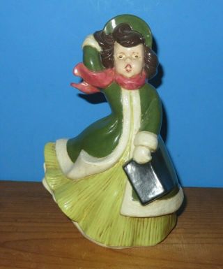 Vtg 1970 Ceramic Christmas Caroler Figurine Atlantic Mold Singing Lady 8 " Tall