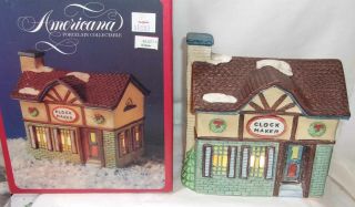 Vintage Lighted Ceramic Christmas Village House - Americana Clock Makers Shop