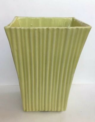Vtg Vase Ribbed Square Ceramic 7” Tall Light Green Vase