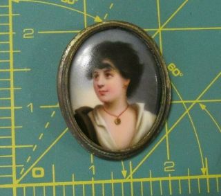 Antique c.  1890 HAND PAINTED Portrait Cameo BROOCH PIN Pendant French Ceramic 2