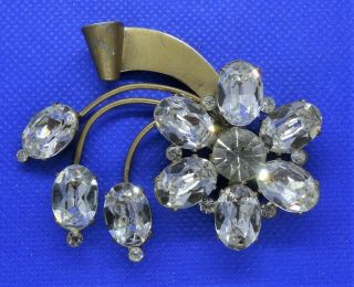 Js4 Vtg Coro Pegasus Sterling Brooch Pin Flower Shape Clear Rhinestone Accents