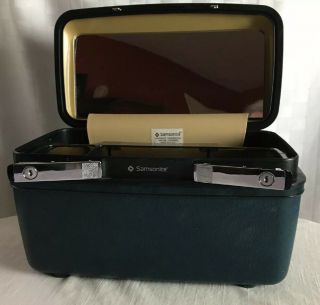 Vintage Samsonite Blue Train Case Make - Up Beauty Suitcase With Mirror & Tray