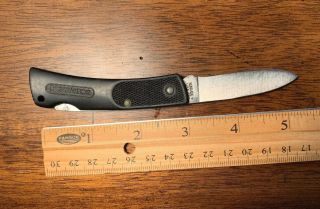 Vintage 1980’s Pocket Knife Schrade Usa Black Handle Lock Blade