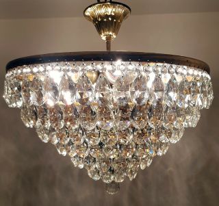 Antique Vintage Brass & Crystals Low Ceiling Chandelier Lighting Ceiling Lamp