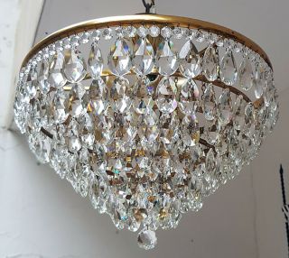 Antique Vintage Brass & Crystals Low Ceiling Chandelier Lighting Ceiling Lamp 2