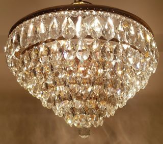 Antique Vintage Brass & Crystals Low Ceiling Chandelier Lighting Ceiling Lamp 3