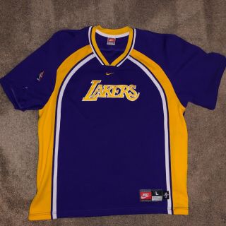 Lg Vintage Nike La Los Angeles Lakers Warm Up Shooting Shirt Jacket Jersey Euc