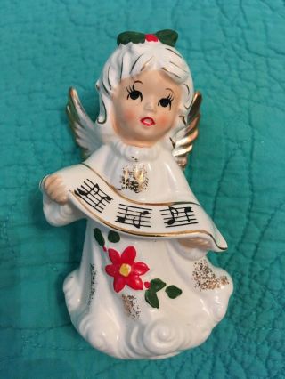 Vintage 1950s Bone China Christmas Angel Figurine W/music Sheet & Poinsettia