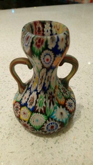 Vintage Murano Fratelli Toso Millefiori Glass Twin Handled Vase 3
