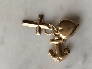 Faith,  Hope And Charity Charm 9ct Gold 1970s Vintage (514j)