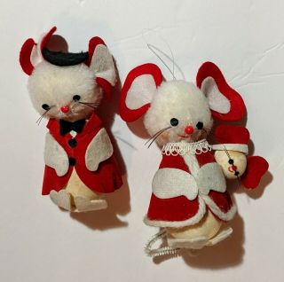 Vintage Christmas Ornaments Felt Mouse Family Japan