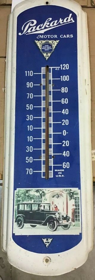 Vintage Packard Motor Cars Thermometer - Tin - 27 "