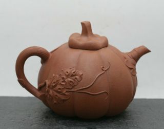 Very Nicely Made Vintage Chinese Yixing Ceramic Pumpkin Teapot Signed