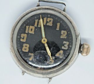 Vintage Rolex Silver Black Faced 1915 Ww1 Military Trench Style Wristwatch